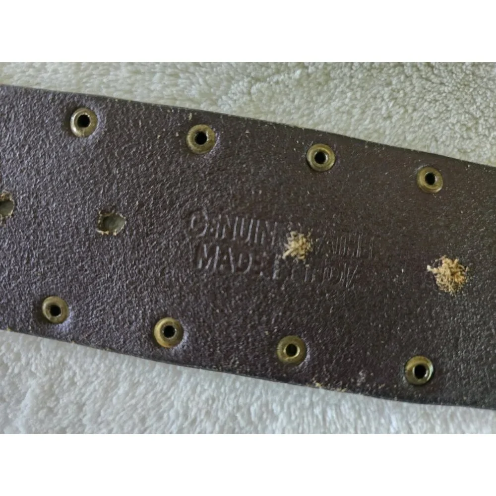 Womens Y2K Vintage Belt Brown Leather Round Brass Medallion Buckle Calvin Klein - Picture 4 of 7